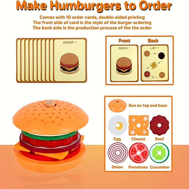 Wooden Burger Toy Set with Order Card Games