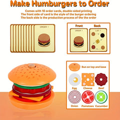 Wooden Burger Toy Set with Order Card Games