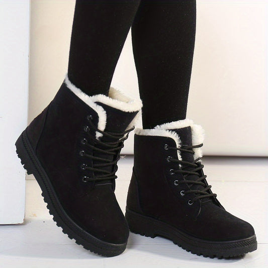 Faux Fur Ankle Boots Round Toe Lace Up Warm Winter Booties