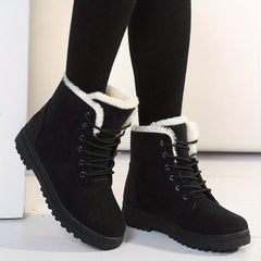 Faux Fur Ankle Boots Round Toe Lace Up Warm Winter Booties