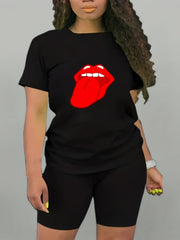 Mouth Print Short Sleeve Tee & Shorts Set