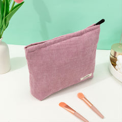 Large Capacity Velvet Makeup Bag with Organizer Pink