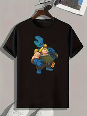 Cartoon Print Men's Graphic T-shirt for Summer