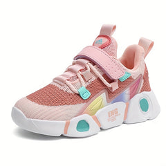 Boy's Knit Running Shoes Hook And Loop Fastener Soft Sole Sneakers