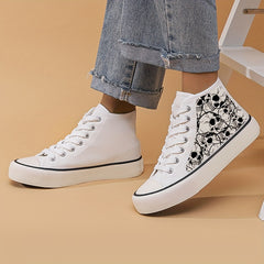 High-Top Skull Pattern Skate Shoes for Girls