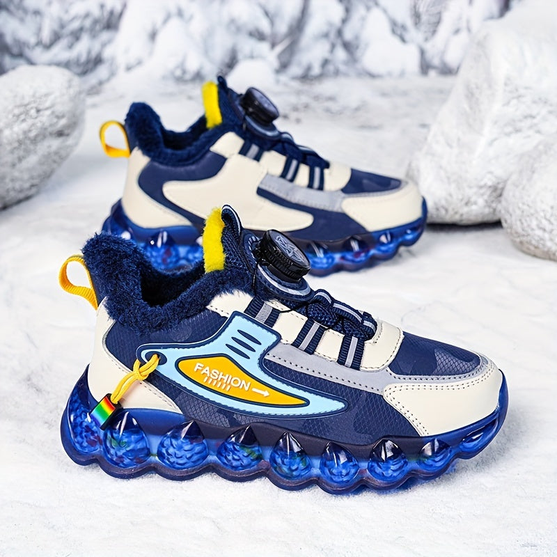 Boy's Basketball Shoes Rotating Buckle Warm Plush Lining Non Slip Sneakers