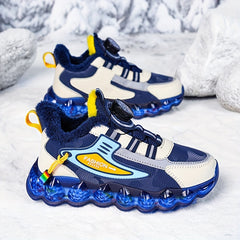 Boy's Basketball Shoes Rotating Buckle Warm Plush Lining Non Slip Sneakers