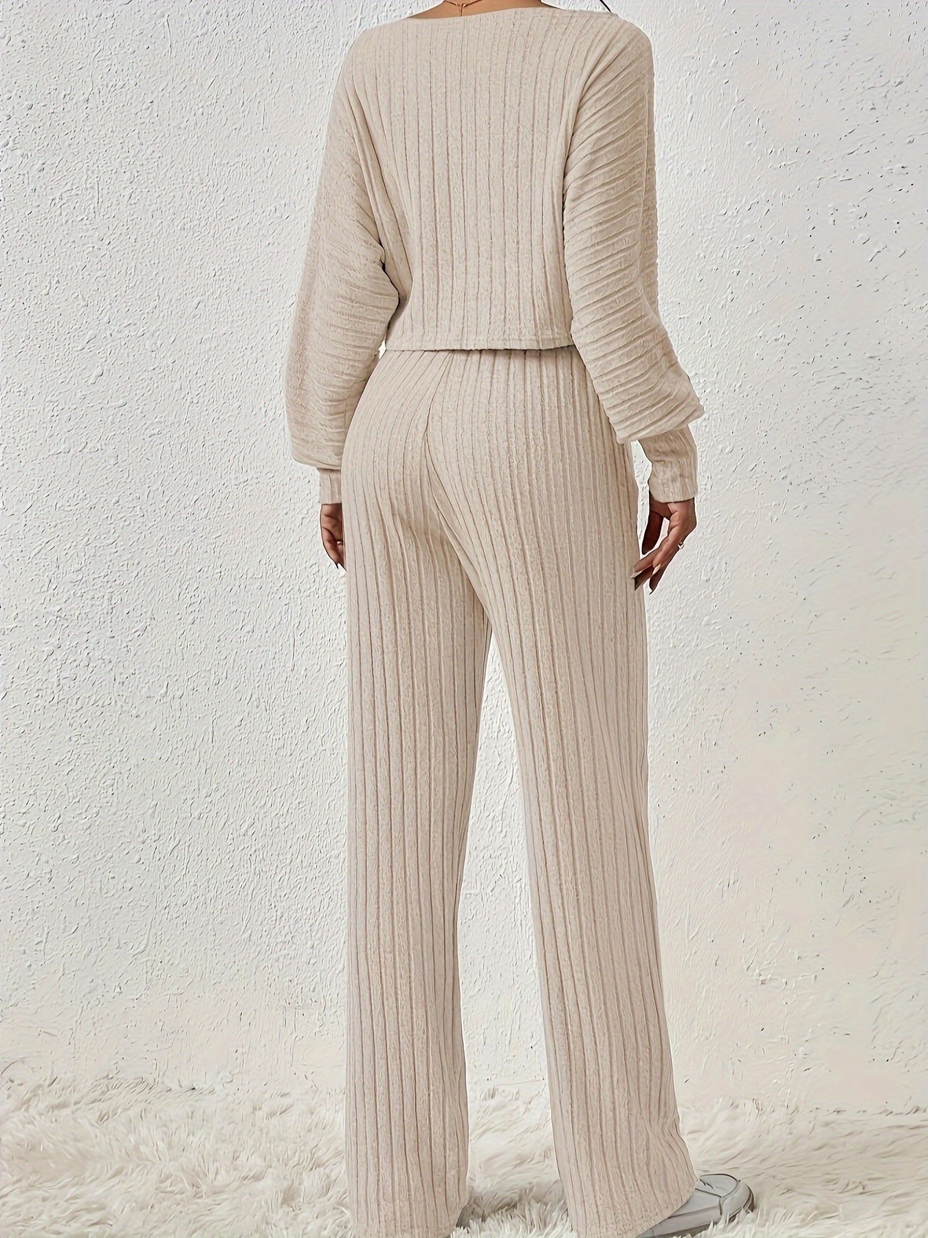 Ribbed Lantern Sleeve Tee & Pant Set