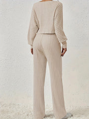 Ribbed Lantern Sleeve Tee & Pant Set