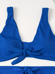 Ribbed Bow Knot Cut Out Bikini Set
