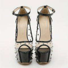 Rivet Decor Platform Sandals Peep Toe Ankle Buckle Stiletto High Heel Shoes
