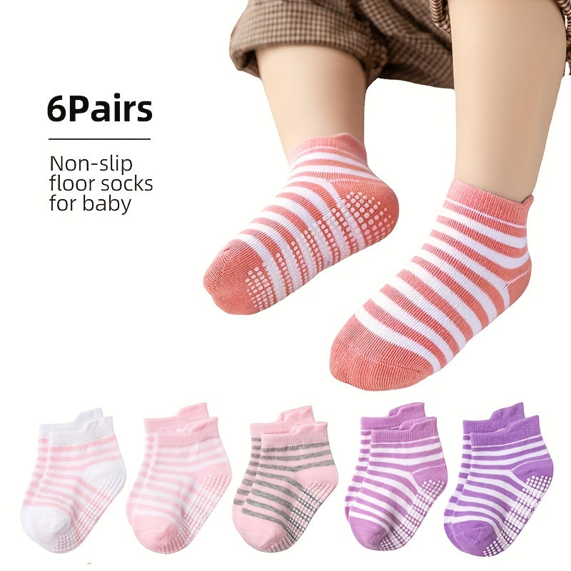 6 Pairs of Baby Non-Slip Floor Socks for Girls