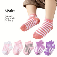 6 Pairs of Baby Non-Slip Floor Socks for Girls
