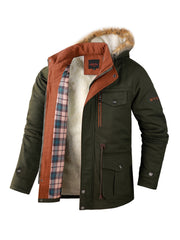Men's Plush Outdoor Jacket Hooded Winter Coat