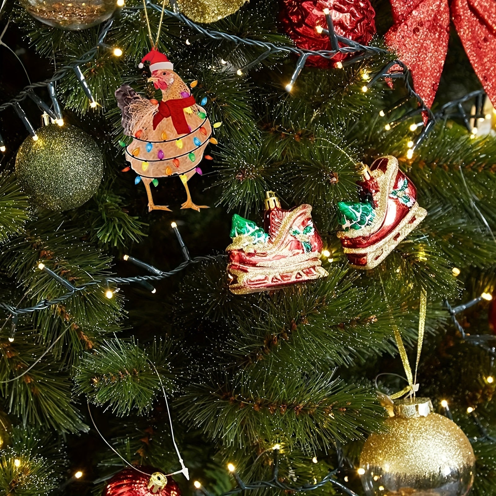 Christmas Scarf Chicken Pendant Set Outdoor Holiday Party Decoration