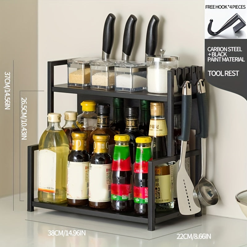 2 Tier Spice Rack Organizer with Holder and Hooks