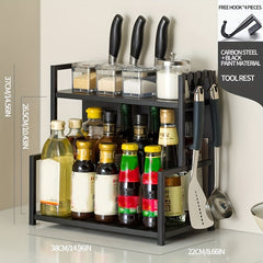 2 Tier Spice Rack Organizer with Holder and Hooks