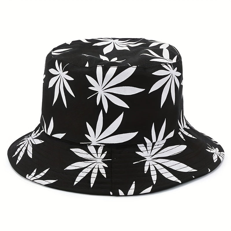 Leaf Print Bucket Hat Hip Hop Sunscreen Basin Hats Lightweight Fisherman Cap
