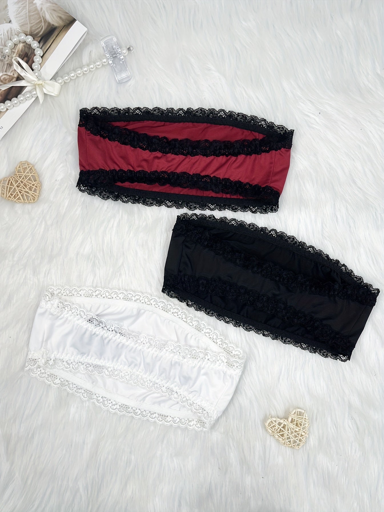 3pcs Letter Print Bandeau Bras Stretch Strapless Women's Lingerie