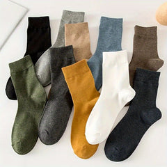 10 Pairs Men's Solid Crew Socks Comfy Cotton Blend Casual Unisex Socks