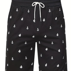 Anchor Print Active Shorts Men's Casual Stretch Pocket Shorts