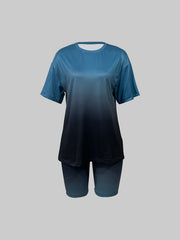 Ombre Two piece Set Casual Short Sleeve T shirt & Skinny Shorts