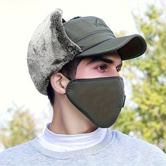 Winter Flat Top Hat With Face Cover For Men