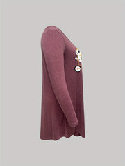 Casual Nightdress Women's Plus Cat Print Long Sleeve Sleep Dress