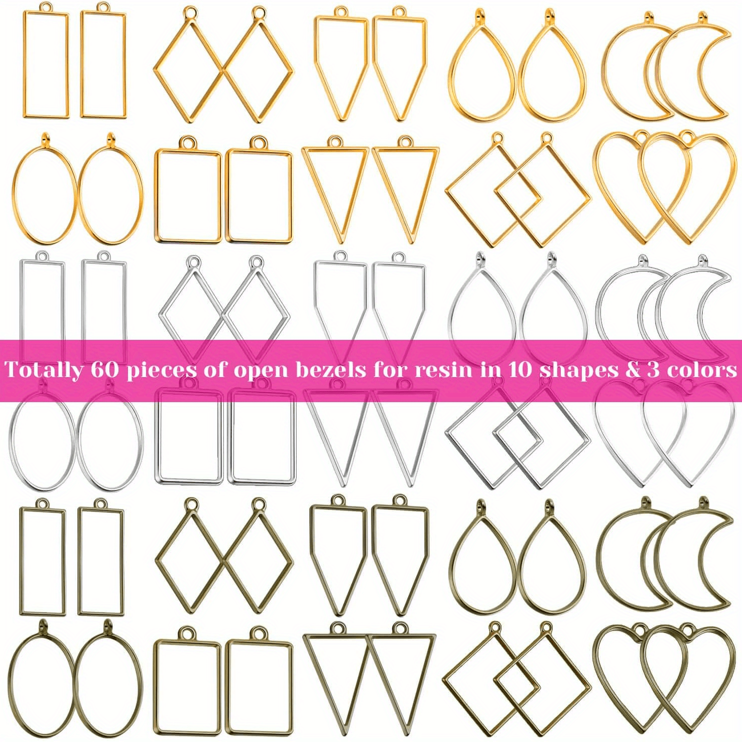 60Pcs Open Bezels Resin Craft Jewelry Molds For Necklaces Earrings