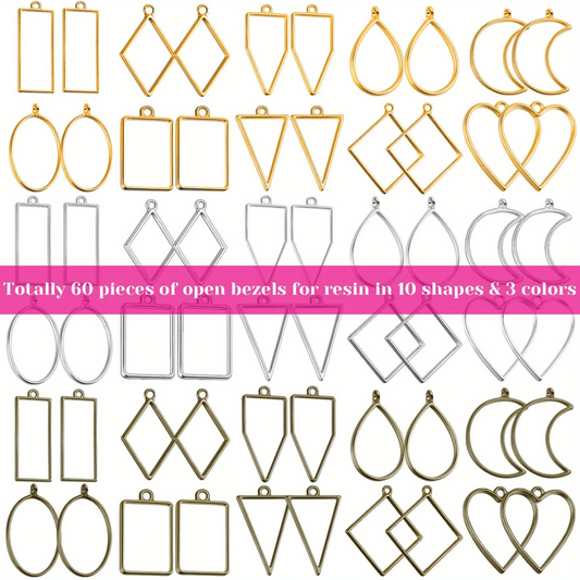 60Pcs Open Bezels Resin Craft Jewelry Molds For Necklaces Earrings