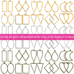 60Pcs Open Bezels Resin Craft Jewelry Molds For Necklaces Earrings