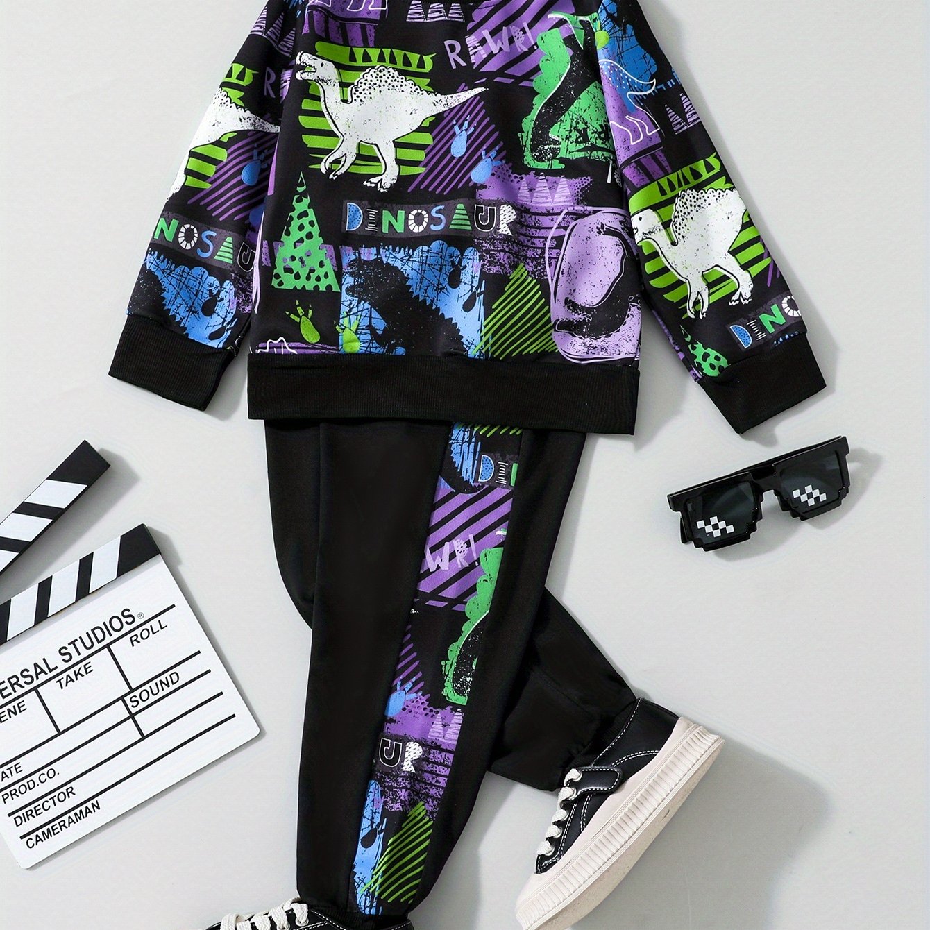 Boys Dino Print Sweatshirt & Sweatpants Set