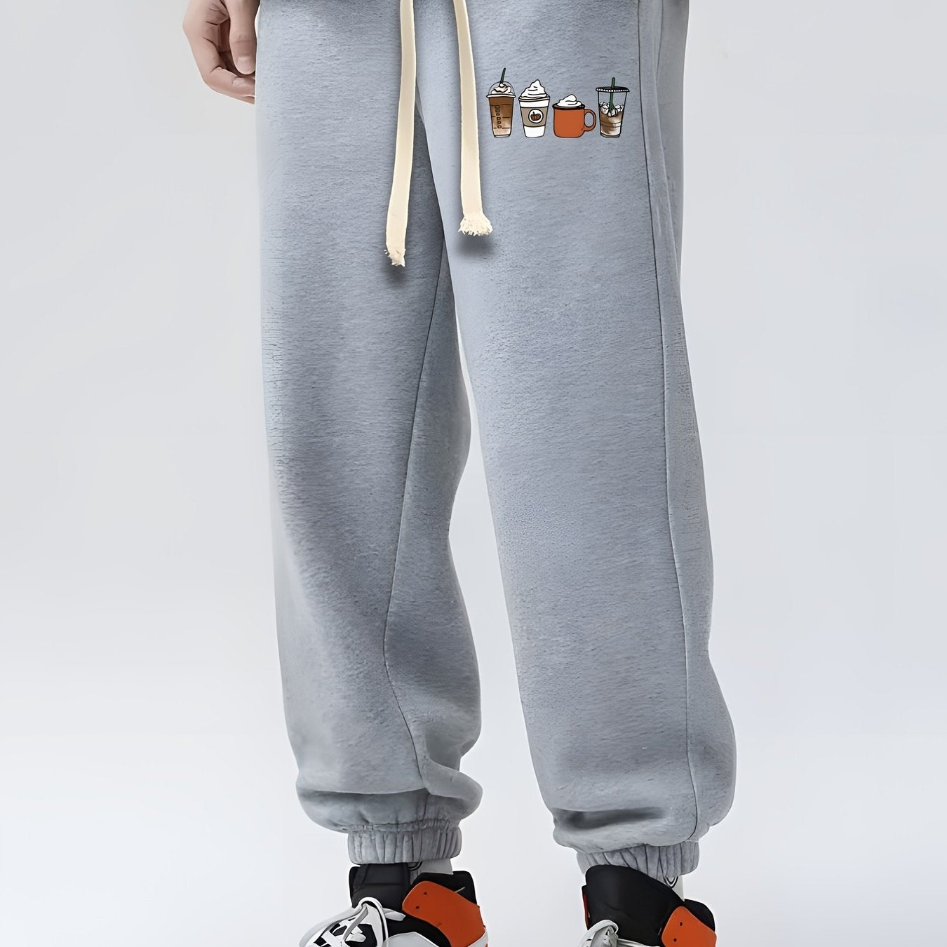 Coffee Drinks Pattern Drawstring Sweatpants Men's Casual Pants