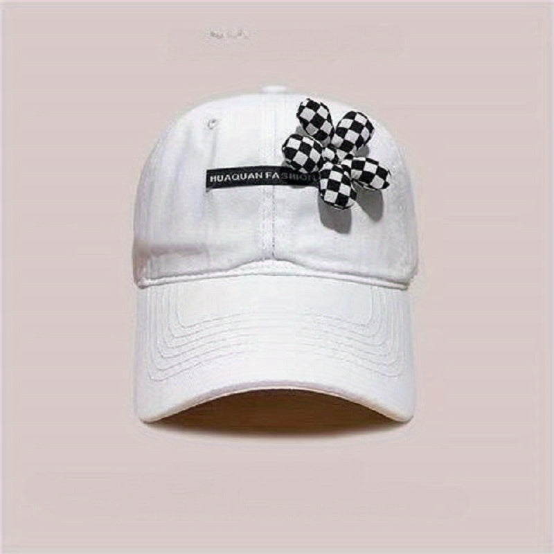 Houndstooth Flower Decor Baseball Cap Lightweight Sunscreen Dad Hats