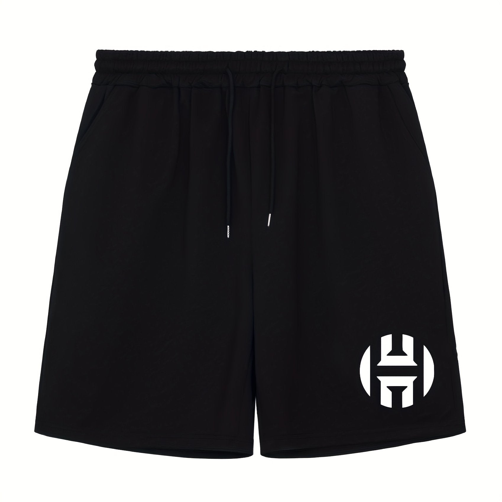 Men's H Print Workout Shorts Active Stretchable Sports Drawstring Shorts