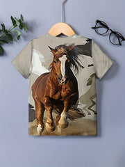 Boys 3D Horse Graphic T Shirt - Summer Outdoor Fun