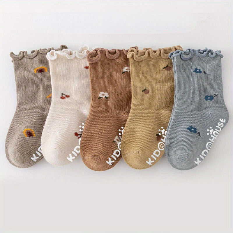 3 Pairs of Cartoon Floral Socks for Baby Boys & Girls