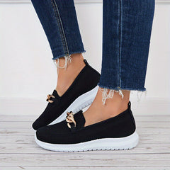 Women's Knitted Sock Sneakers Metallic Chain Slip On Low Top Flat Shoes