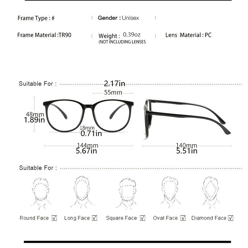 Clear Lens Glasses Anti Fatigue Round Eyewear