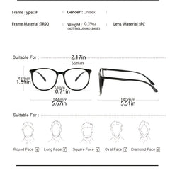Clear Lens Glasses Anti Fatigue Round Eyewear