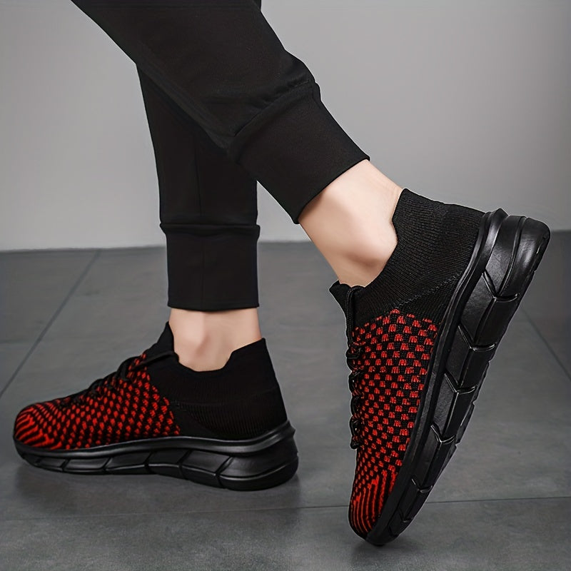 Men's Weave Knit Lace Up Casual Shoes Breathable Lightweight Non Slip Sneaker