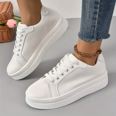 Women's Platform Sneakers Lace Up Solid Flat Shoes