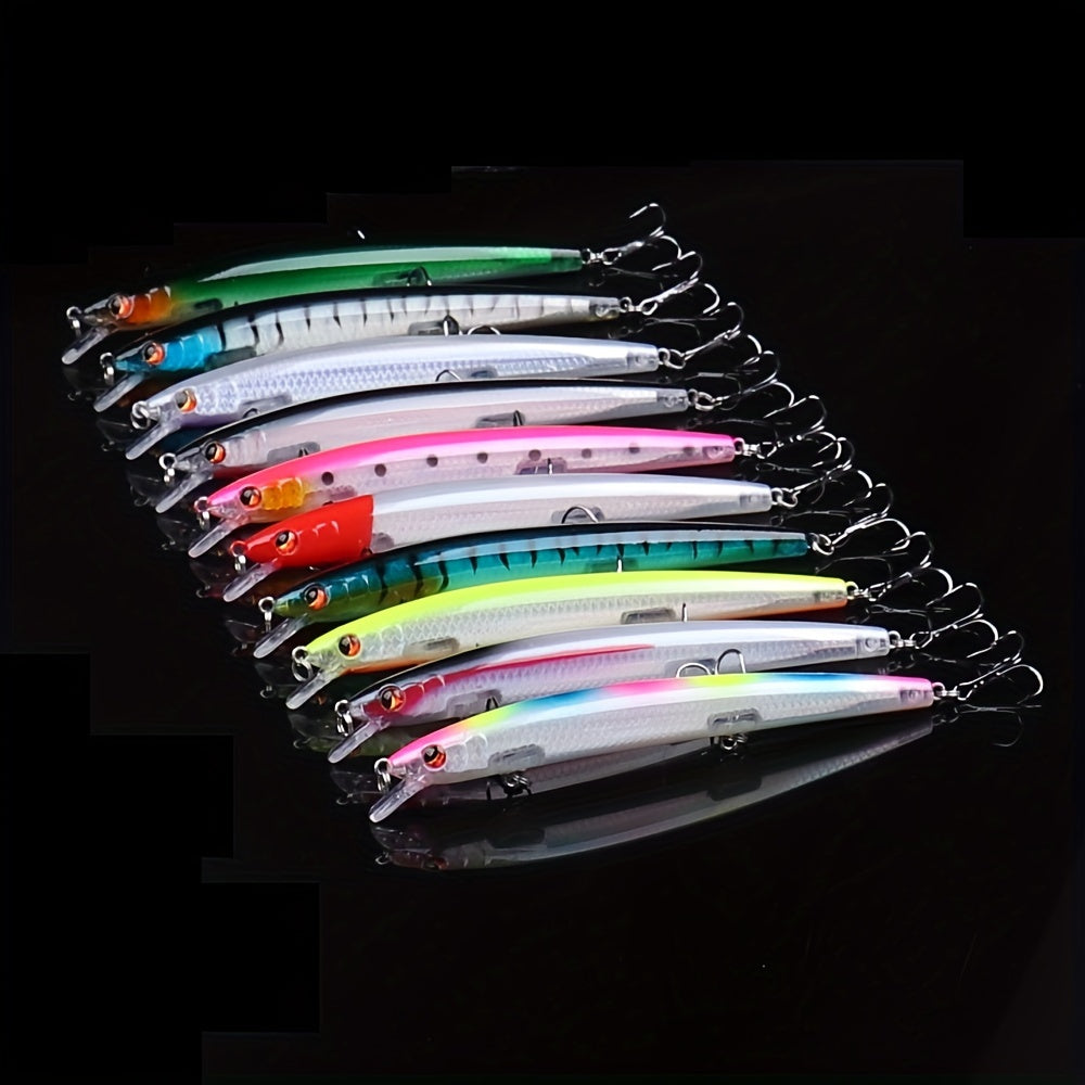 10pcs Bionic Minnow Lure Plastic Hard Bait Treble Hook Fishing Accessory