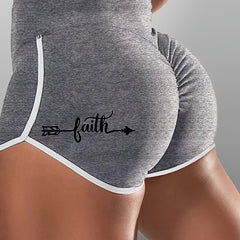 Letter Print High Waist Bodycon Shorts Yoga Sports Fitness Elastic