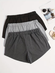 3 Pack Plus Size Basic Shorts Set Solid Plain Elastic Drawstring Shorts