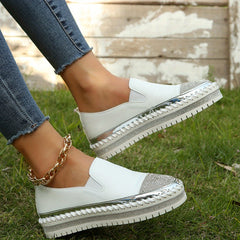 Women's Glitter Platform Loafers Rhinestone Slip On Shoes