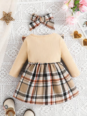Baby Girl Ruffle Trim Plaid Dress Headband Set
