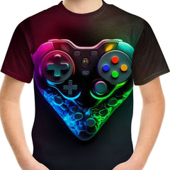 Heart Shape Gamepad 3D Print Boy's Short Sleeve T-shirt