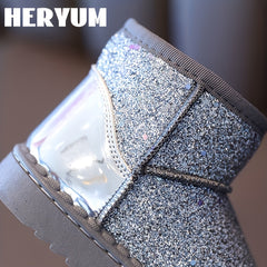 HERYUM Sequin Snow Boots For Girls Soft Warm Plus Fleece Boots Outdoor