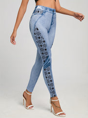 Denim Print Skinny Leggings Stretchy Casual Leggings